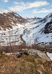 Image showing Mountains, snow-covered fjord