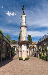 Image showing Gardone Riviera, lake Garda, Italy - May 05, 2014 :  monument in garden in Villa Vittoriale  Home of Gabriele d\'Annunzio