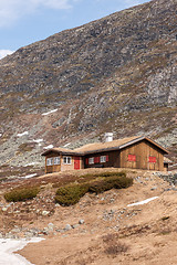 Image showing Small houses in Norway mountain.