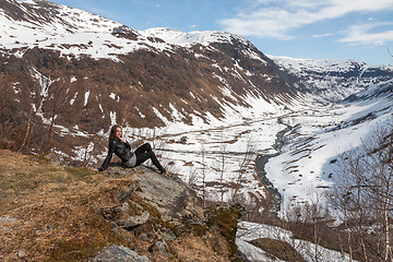 Image showing Mountains, snow-covered fjord