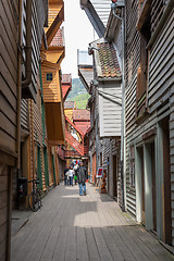 Image showing The famous Bryggen in Bergen, Norway. Colorful wooden houses. 