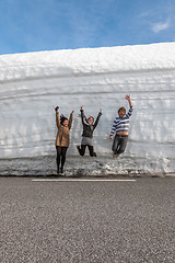 Image showing highway along the snow wall. Norway in spring