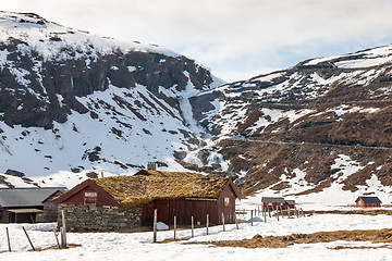 Image showing Mountains, snow-covered fjord