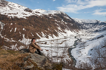 Image showing Mountains, snow-covered fjord