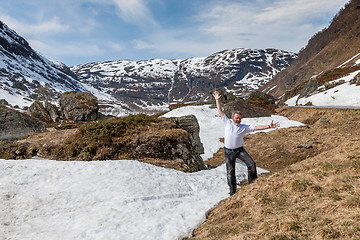 Image showing Mountains, snow-covered fjord