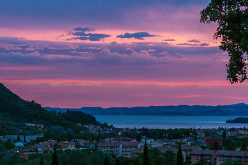 Image showing sunset over the lake Garda