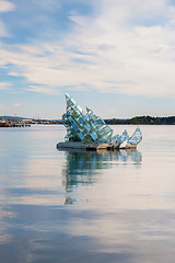 Image showing OSLO - May 4, 2011. She Lies is the name of a floating glass and steel construction that turns with the wind and tide, created by Monica Bonvicini