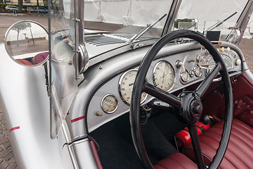 Image showing SIRMIONE, Province of Brescia,  ITALY - MAY 08 unidentified crew on an old car BMW 328 coupe 1938 in italian historical rally Mille Miglia 2014, on May 08, 2014 in  Lake Garda town of Sirmione, Italy