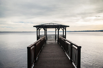 Image showing wooden gazebo on Lake Garda