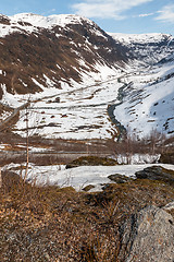 Image showing Mountains, snow-covered fjord