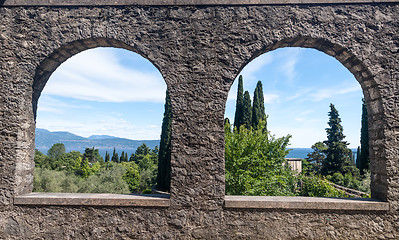 Image showing The view from the ancient arches on Lake Garda