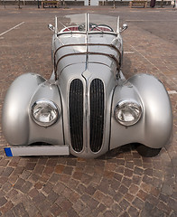 Image showing SIRMIONE, Province of Brescia,  ITALY - MAY 08 unidentified crew on an old car BMW 328 coupe 1938 in italian historical rally Mille Miglia 2014, on May 08, 2014 in  Lake Garda town of Sirmione, Italy