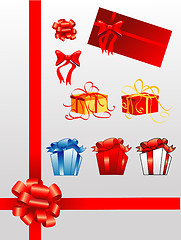 Image showing Bows, giftboxes, ribbons