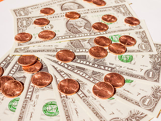 Image showing Retro look Dollar coins and notes