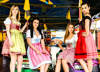 Image showing Gorgeous young women at German funfair