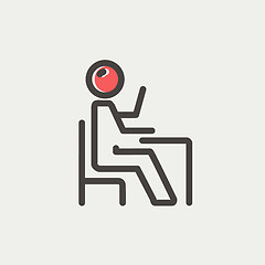 Image showing Student sitting on a chair in front of his table thin line icon