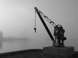 Image showing Crane in fog