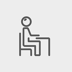 Image showing Student sitting on a chair in front of his table thin line icon