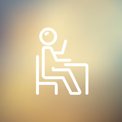 Image showing Student sitting on a chair in front of his table thin line icon
