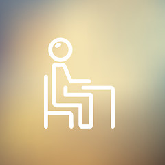 Image showing Student sitting on a chair in front of his table thin line icon