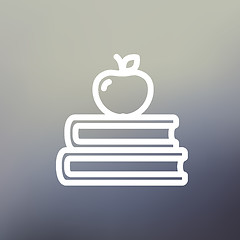 Image showing Three books with apple on the top thin line icon