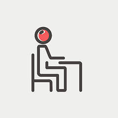 Image showing Student sitting on a chair in front of his table thin line icon