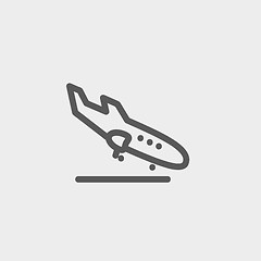 Image showing Landing airplane thin line icon