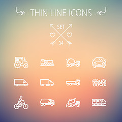 Image showing Transportation thin line icon set