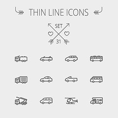 Image showing Transportation thin line icon set