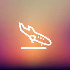 Image showing Landing airplane thin line icon