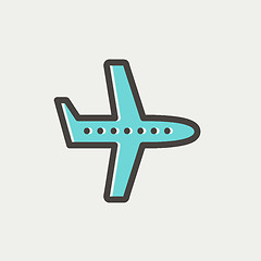 Image showing Flying airplane thin line icon