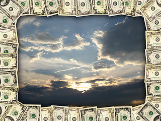 Image showing Frame from the dollars on evening sky background