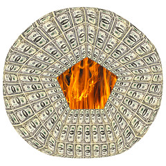 Image showing round dollar pattern with flame within