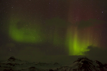 Image showing Different colors of northern lights in Iceland