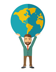 Image showing Businessman carrying big globe.