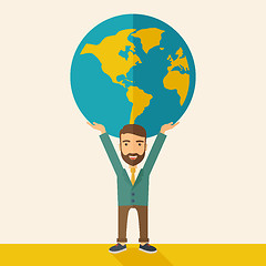 Image showing Businessman carrying big globe.