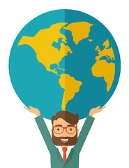 Image showing Businessman carrying big globe.