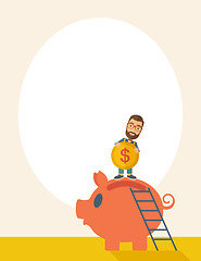 Image showing Big piggy bank with ladder