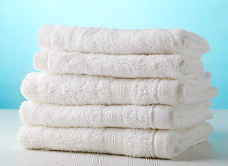 Image showing stack of white spa towels