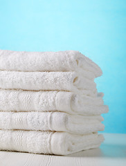 Image showing stack of white spa towels