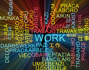 Image showing Work multilanguage wordcloud background concept glowing