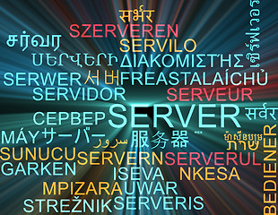 Image showing Server multilanguage wordcloud background concept glowing