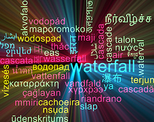 Image showing Waterfall multilanguage wordcloud background concept glowing