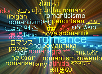 Image showing Romance multilanguage wordcloud background concept glowing