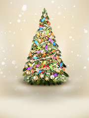 Image showing Green christmas tree on beige background. EPS 10