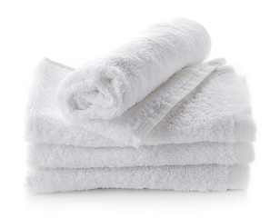 Image showing stack of white spa towels