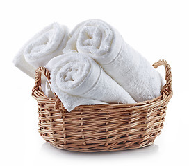 Image showing white spa towels in a basket