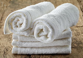 Image showing stack of white spa towels