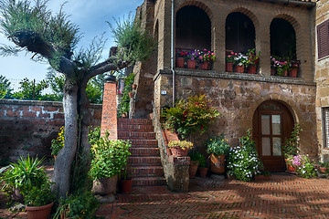 Image showing italian patio in old  village Pitigliano