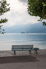 Image showing lonely bench overlooking the lake Maggiore